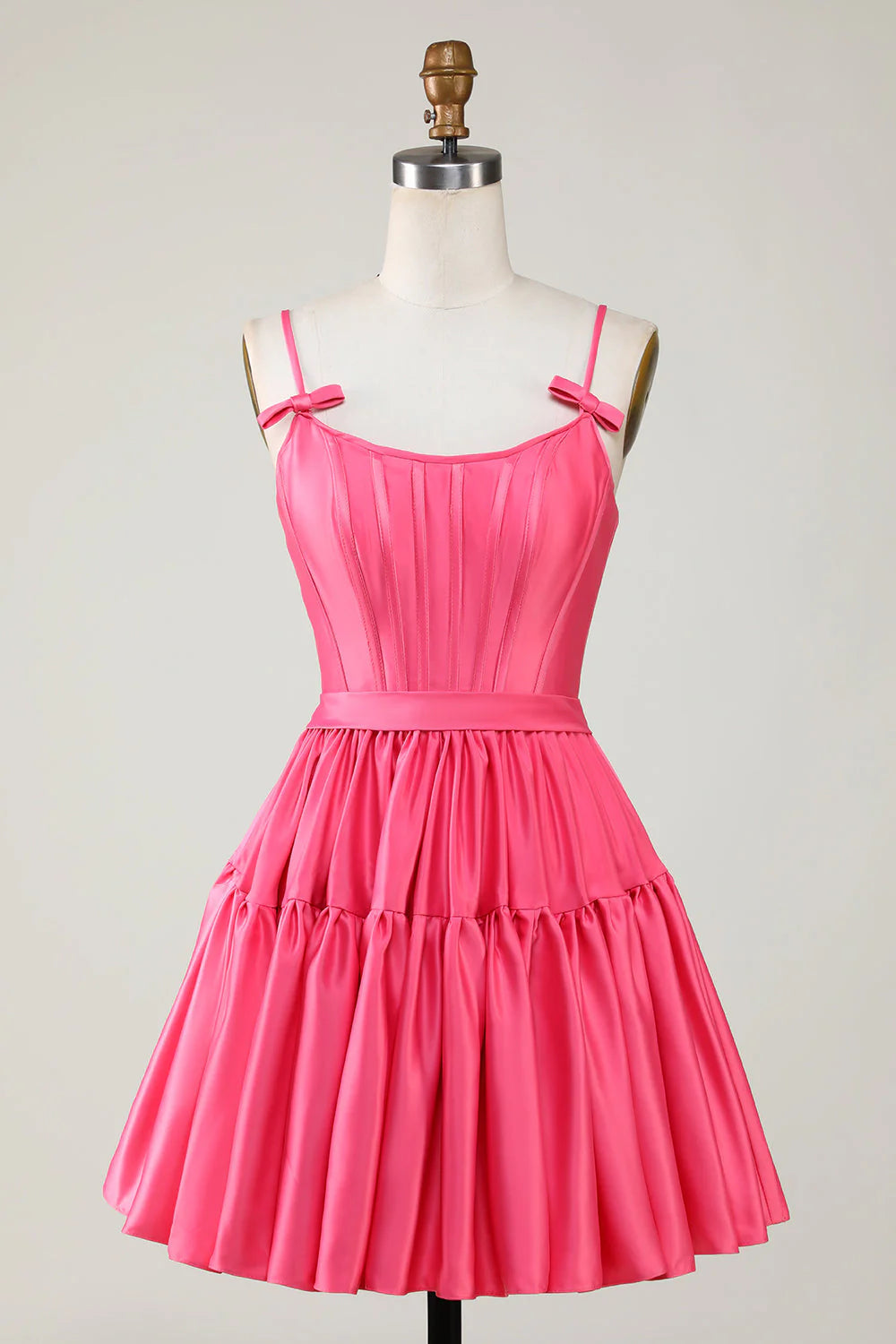 Cute A-line spaghetti strap with tight corset ruffled edges and bow back to school dress