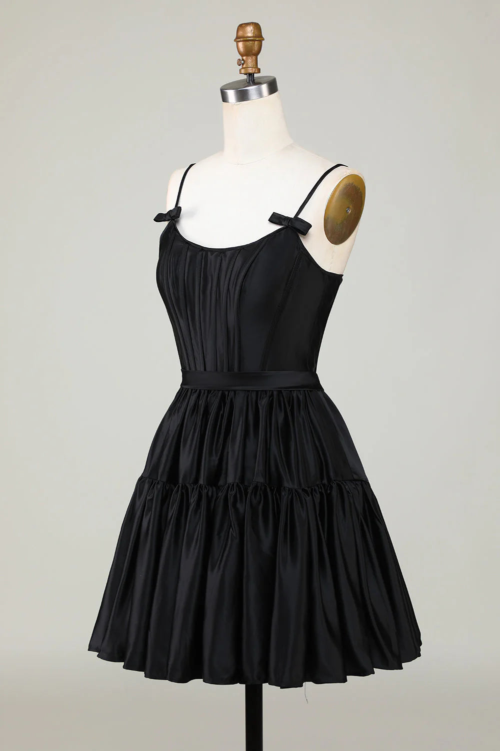 Cute A-line spaghetti strap with tight corset ruffled edges and bow back to school dress