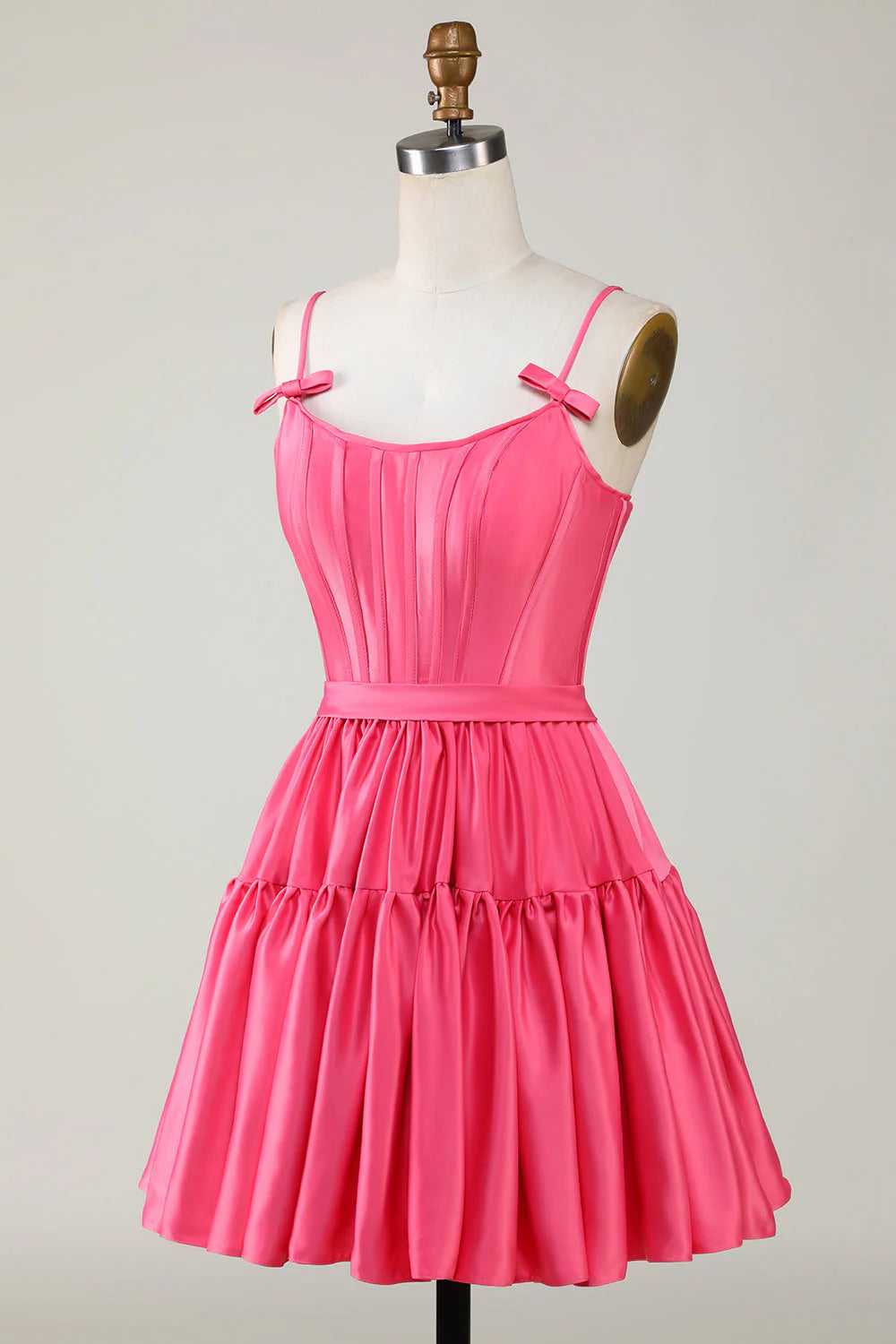 Cute A-line spaghetti strap with tight corset ruffled edges and bow back to school dress