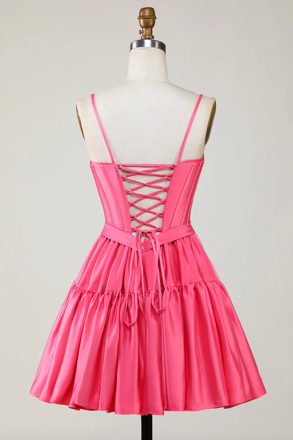Cute A-line spaghetti strap with tight corset ruffled edges and bow back to school dress