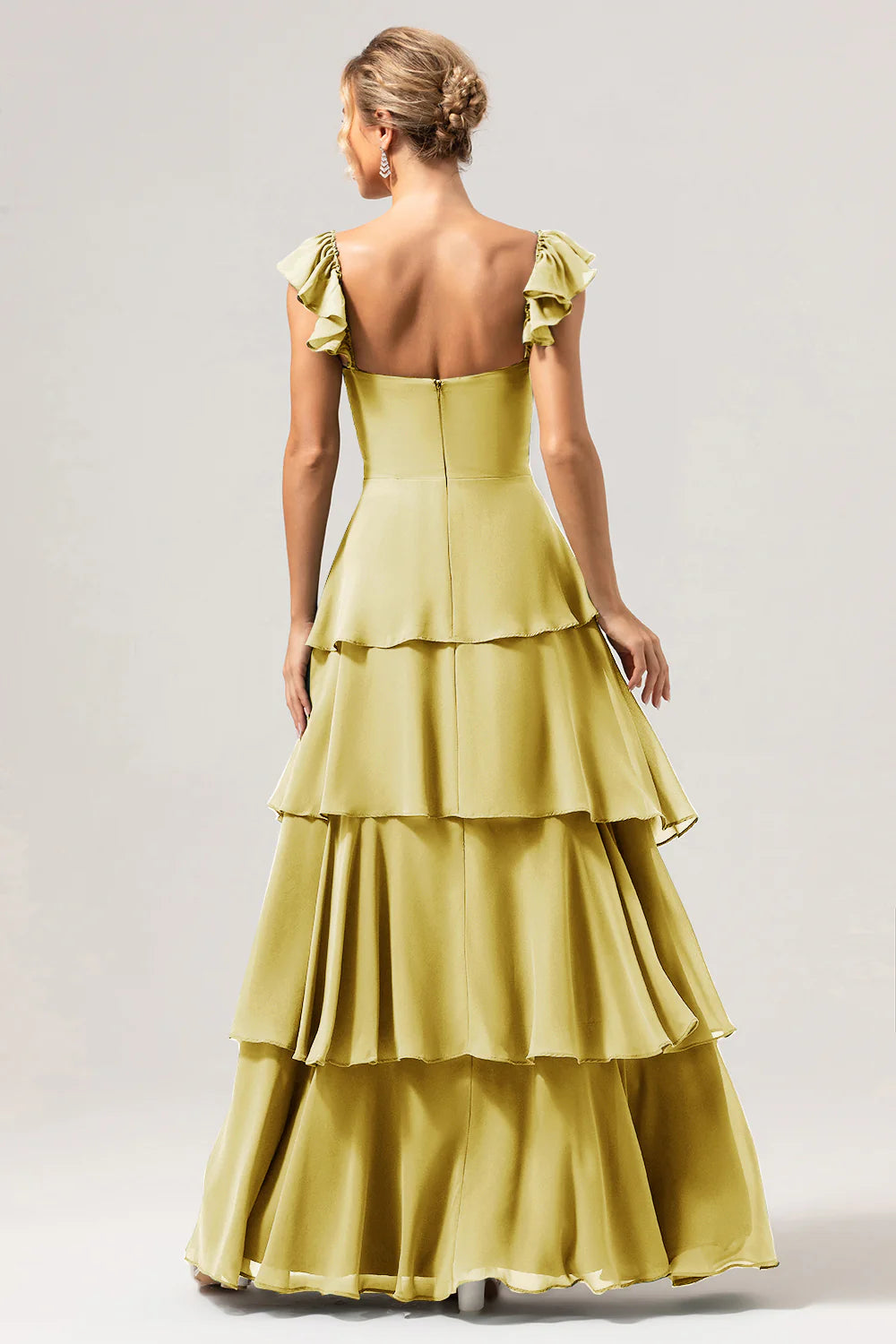 Eucalyptus A Line Off The Shoulder Tiered Long Bridesmaid Dress