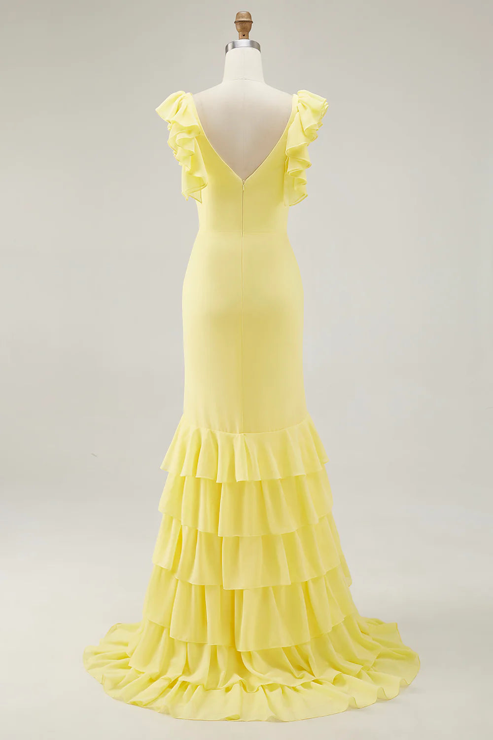 Daffodil Mermaid V Neck Ruffled Formal Dress With Slit