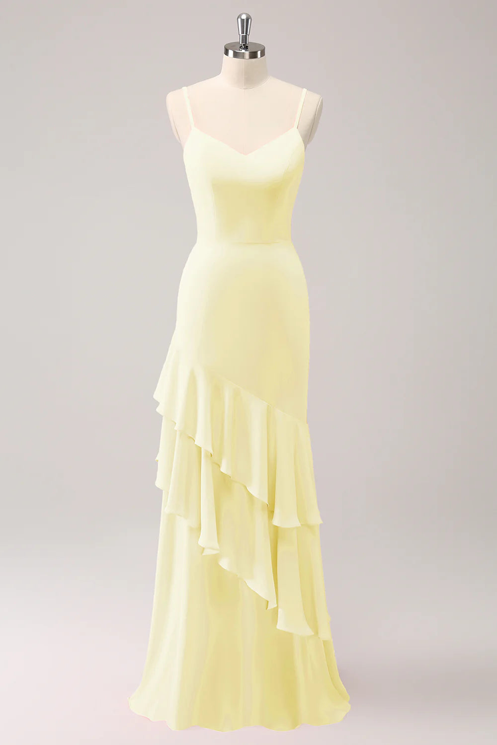 Mermaid Spaghetti Straps Long Bridesmaid Dress with Ruffles