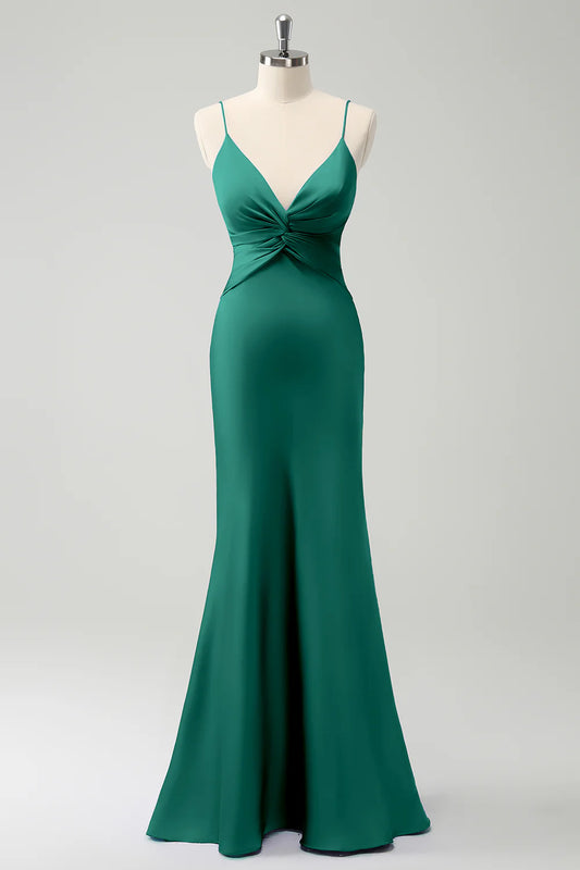 Burgundy A Line Deep V Neck Backless Long Bridesmaid Dress with Slit