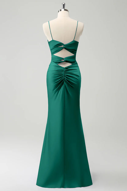 Burgundy A Line Deep V Neck Backless Long Bridesmaid Dress with Slit
