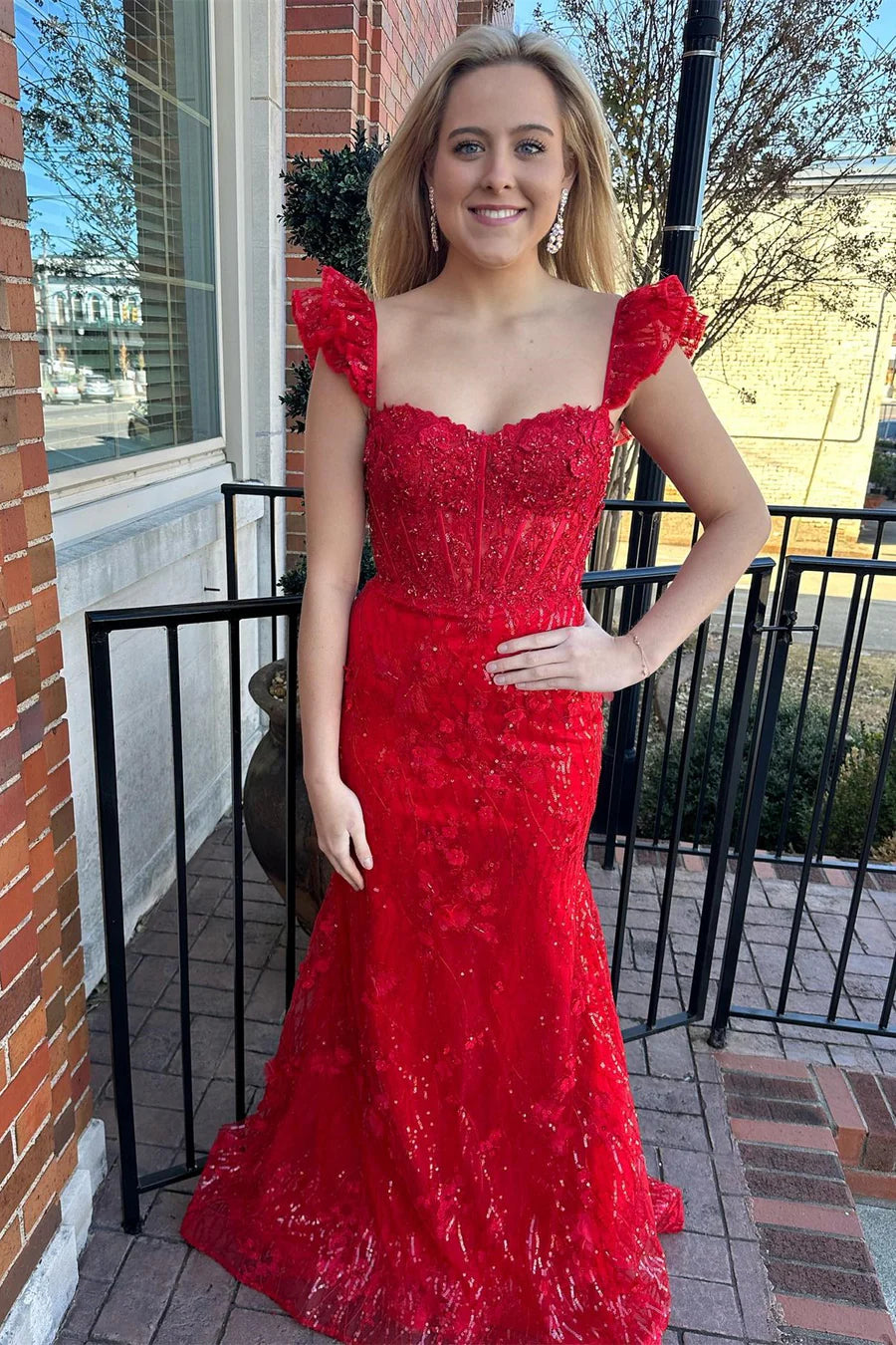 Decal Sweetheart Elegant Sleeves Mermaid Long Ball Dress