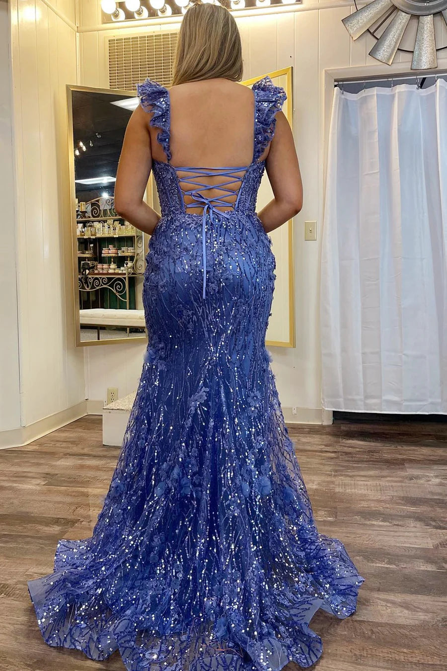 Decal Sweetheart Elegant Sleeves Mermaid Long Ball Dress