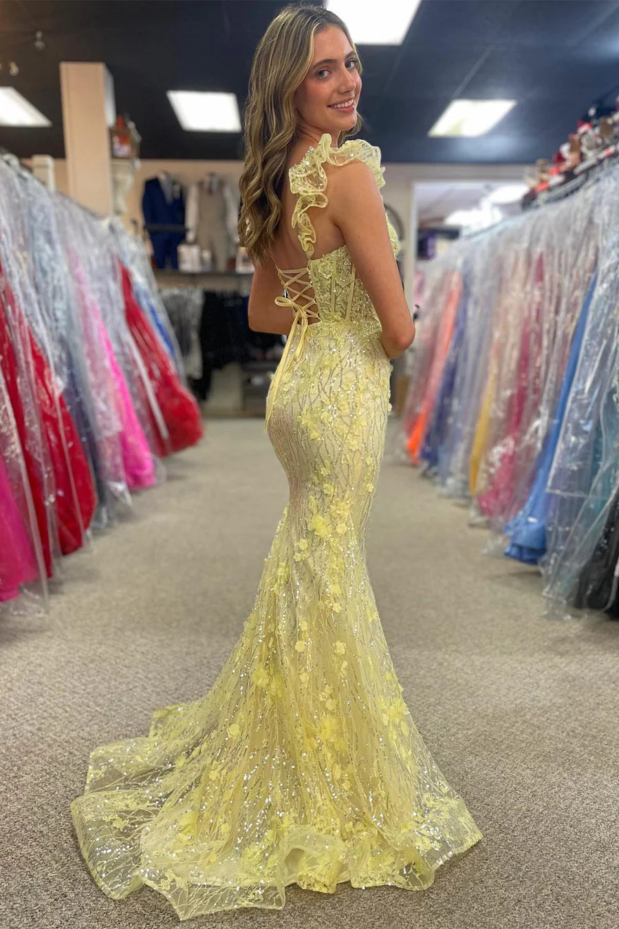 Decal Sweetheart Elegant Sleeves Mermaid Long Ball Dress