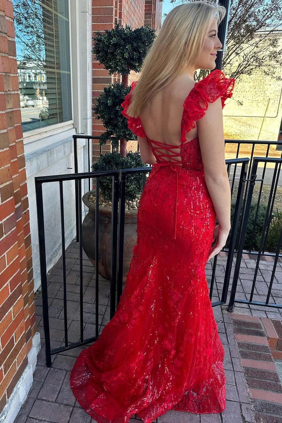 Decal Sweetheart Elegant Sleeves Mermaid Long Ball Dress
