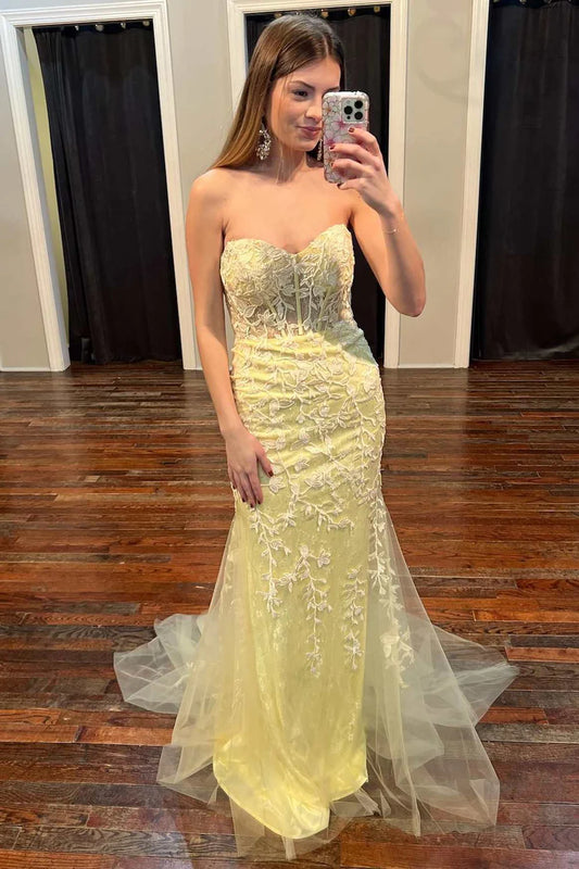 Decal Sweetheart Lace Long Ball Dress