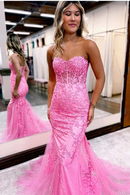 Decal Sweetheart Lace Long Ball Dress