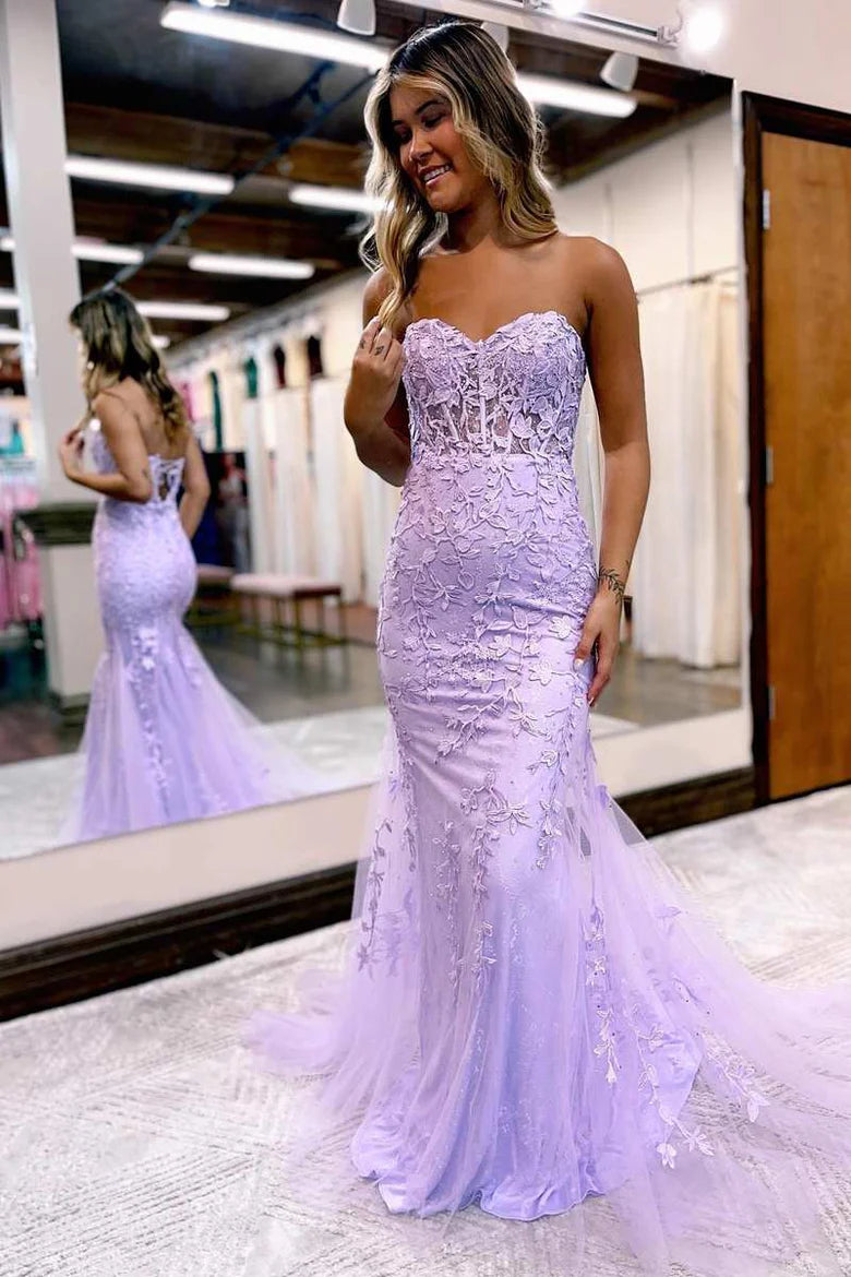 Decal Sweetheart Lace Long Ball Dress
