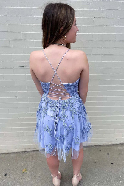 Decal deep V-strap backless A-line return to school dress