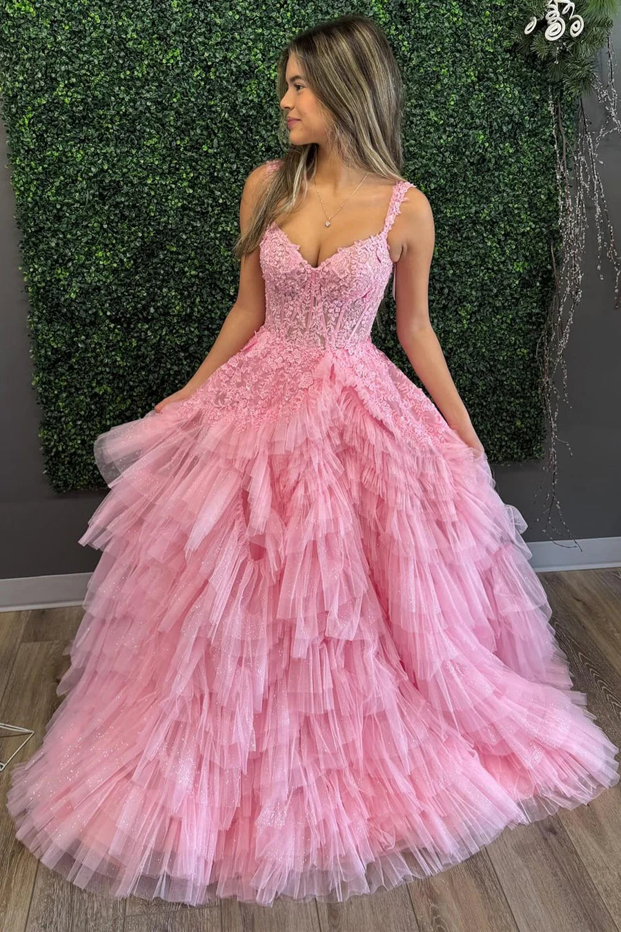 Decal off shoulder pleated layered long ball dress