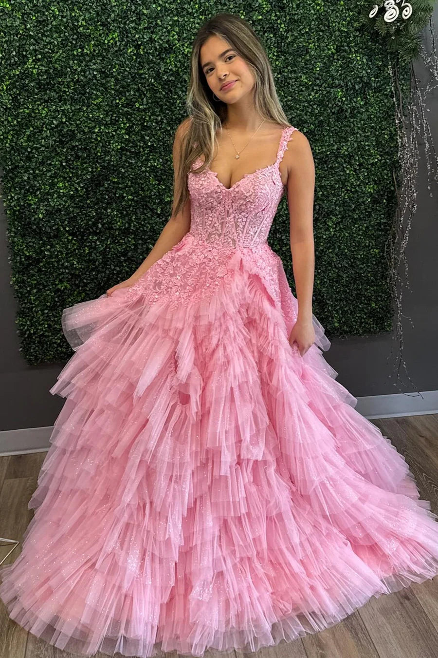 Decal off shoulder pleated layered long ball dress