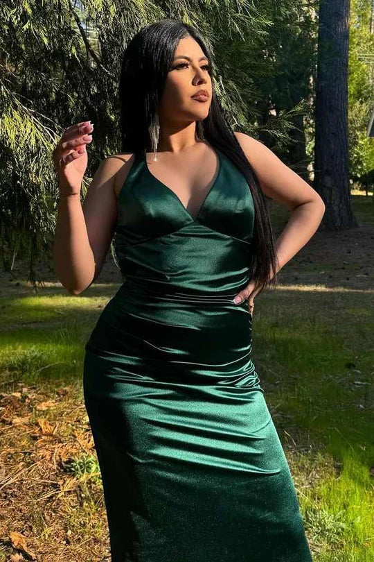 Deep V backless camisole tight long skirt with side slit