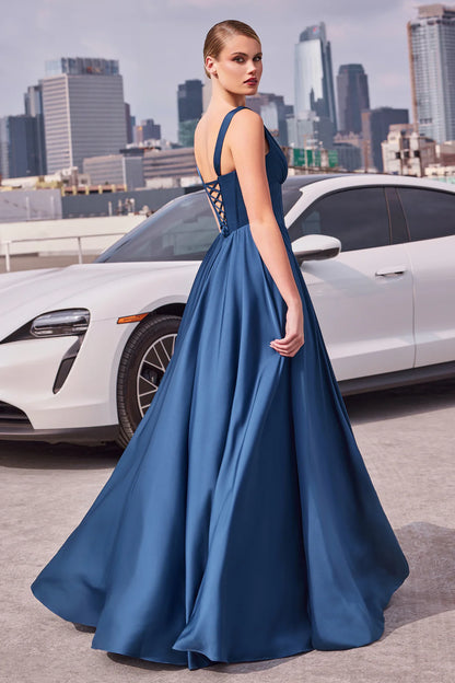 Deep V stiff corset A-line dress with straps at the back