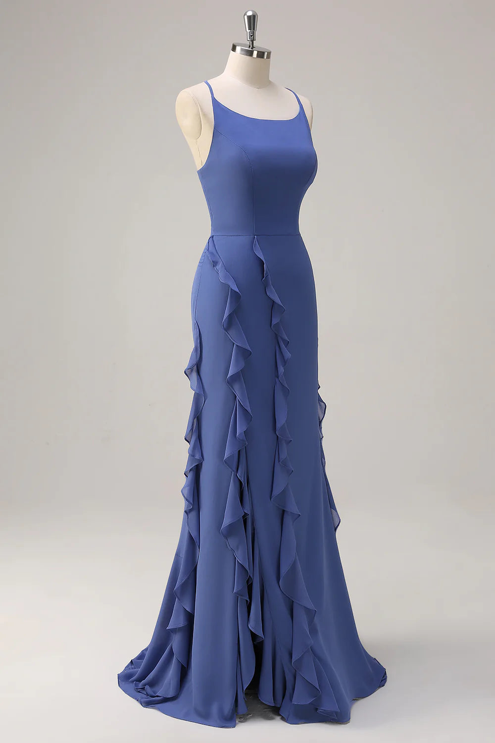 Deep blue camisole long pleated dress