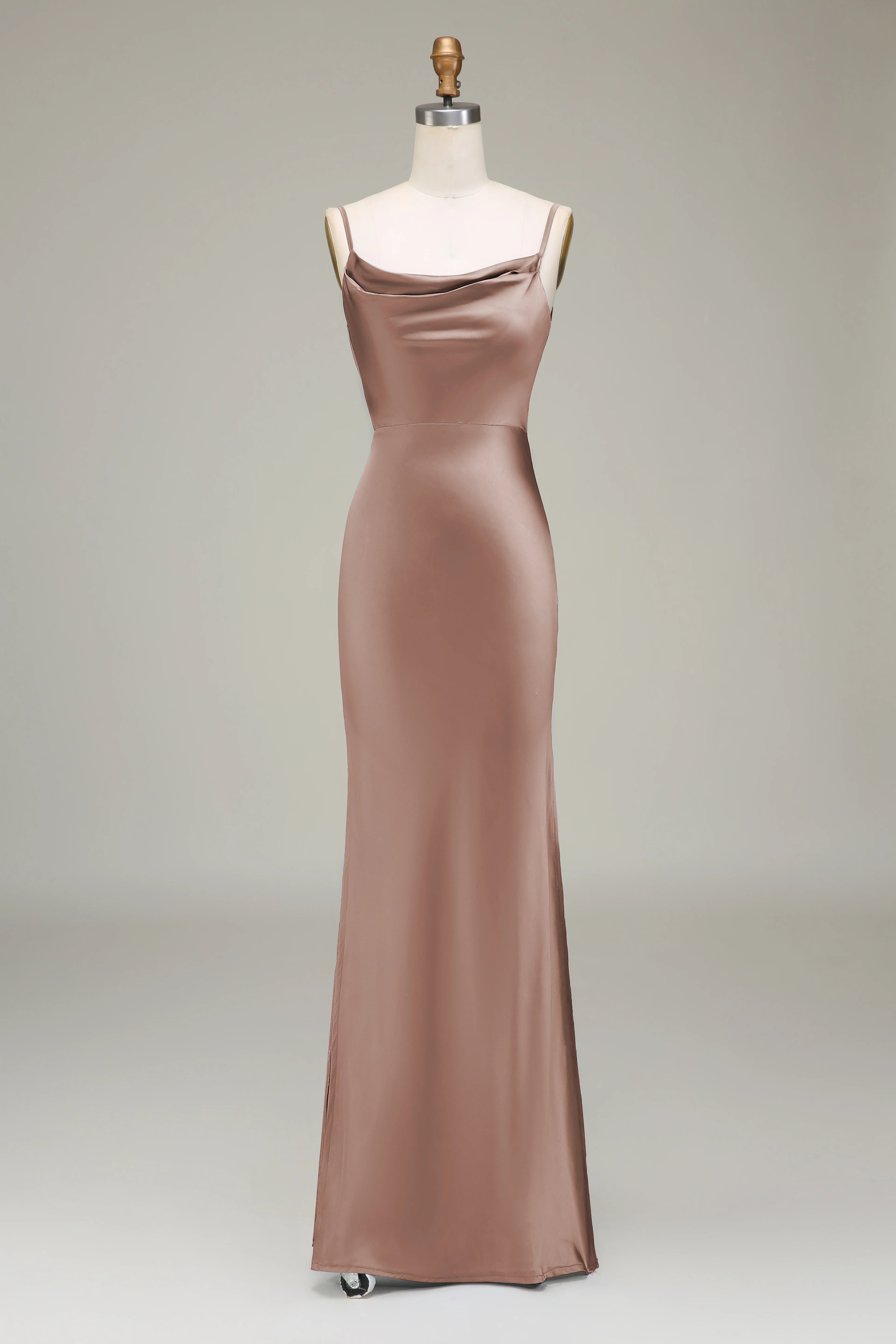 Sheath Spaghetti Straps Long Satin Bridesmaid Dress