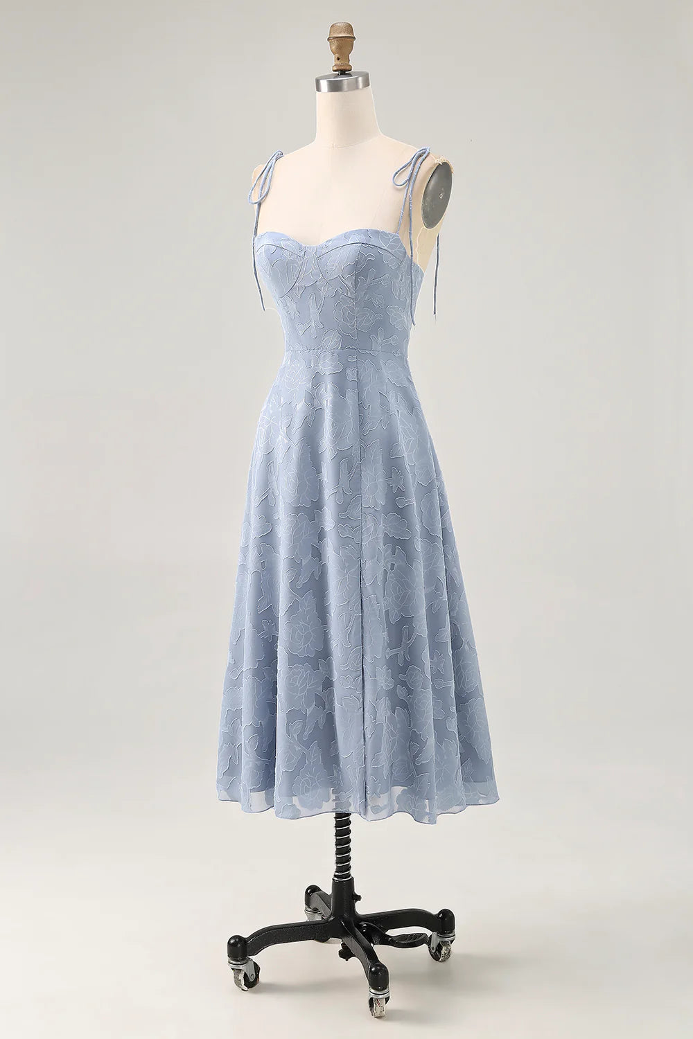 Dusty Blue A Line Spaghetti Straps Bridesmaid Dress with Slit