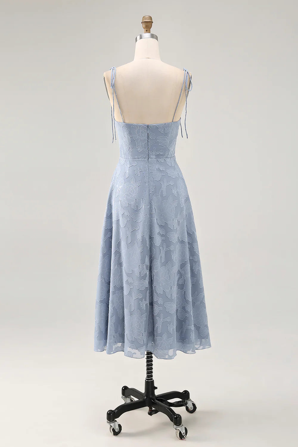 Dusty Blue A Line Spaghetti Straps Bridesmaid Dress with Slit