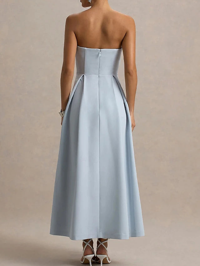 Dusty Blue Strapless Pocket Midi Dresses