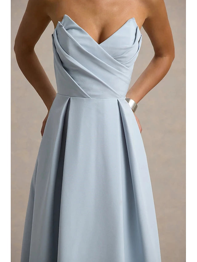 Dusty Blue Strapless Pocket Midi Dresses