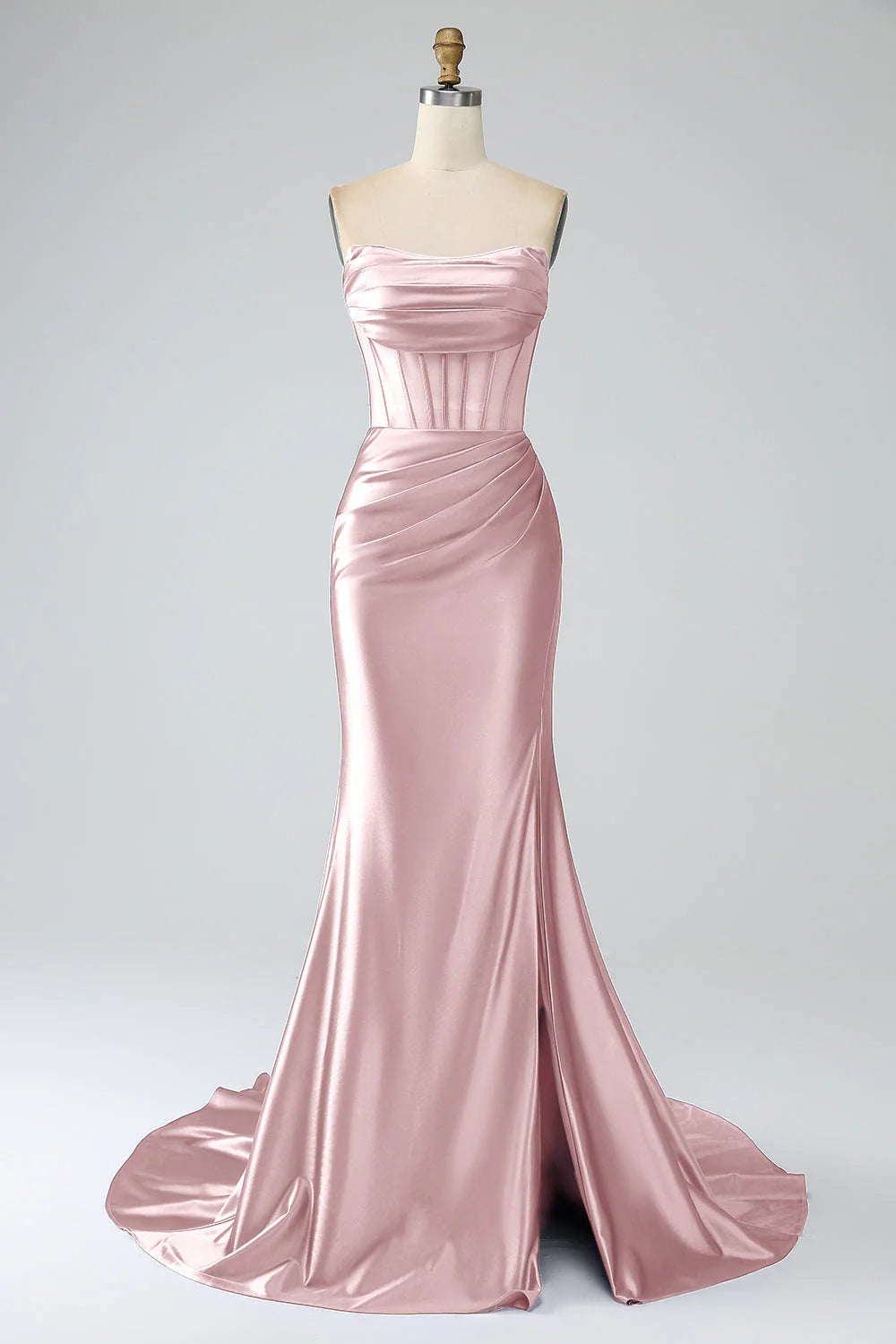 Dusty Pink Satin Mermaid Evening Dresses