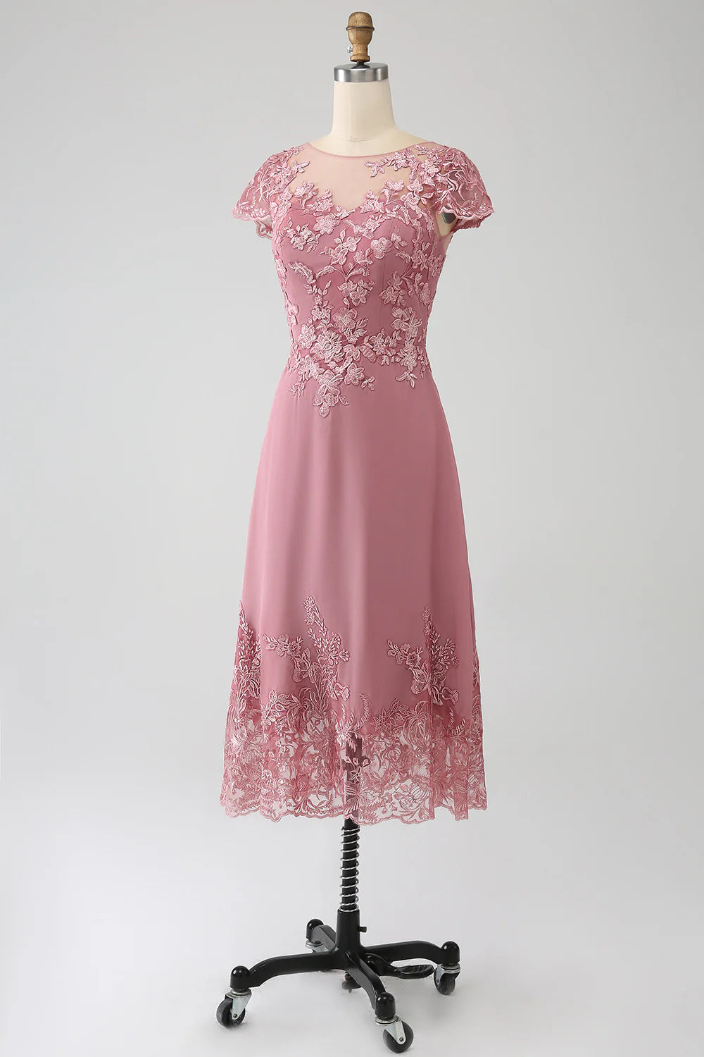 Dusty Rose A-Line Tea-Length Mother of the Bride Dress With Appliques
