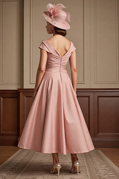 Dusty Rose A Line V Neck Midi Mother Of Bride Dress