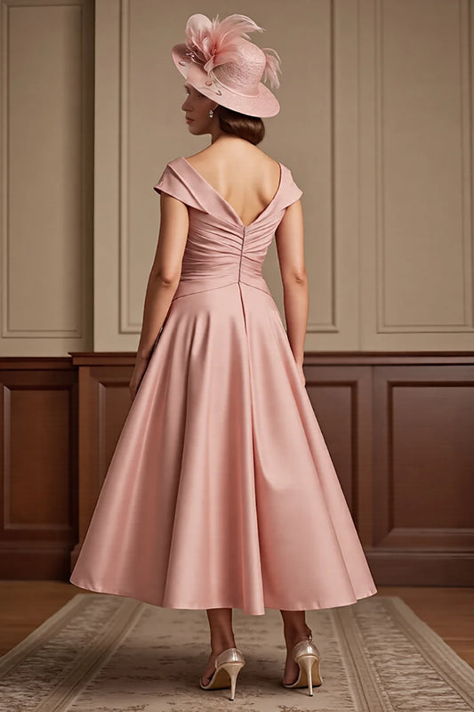 Dusty Rose A Line V Neck Midi Mother Of Bride Dress