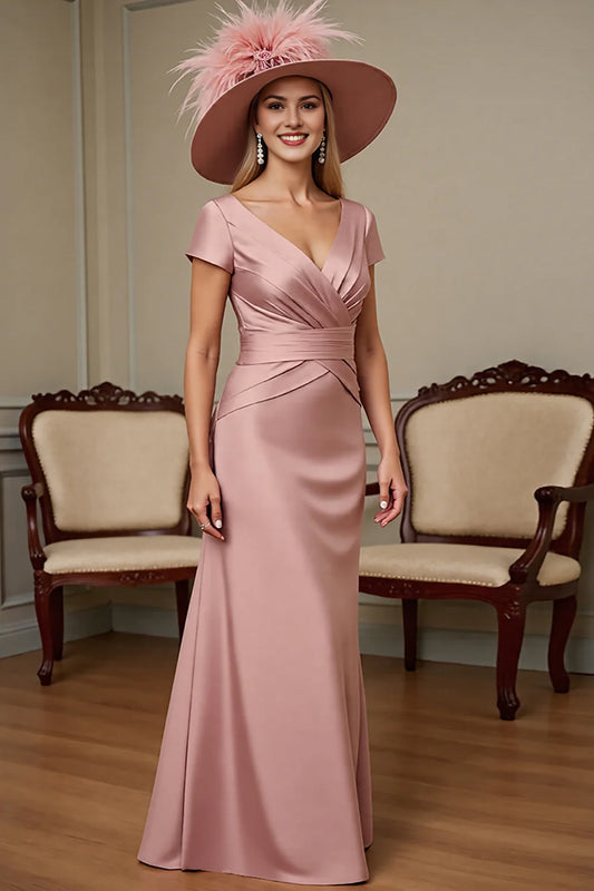 Dusty Rose Sheath V Neck Mother Of Bride Dress