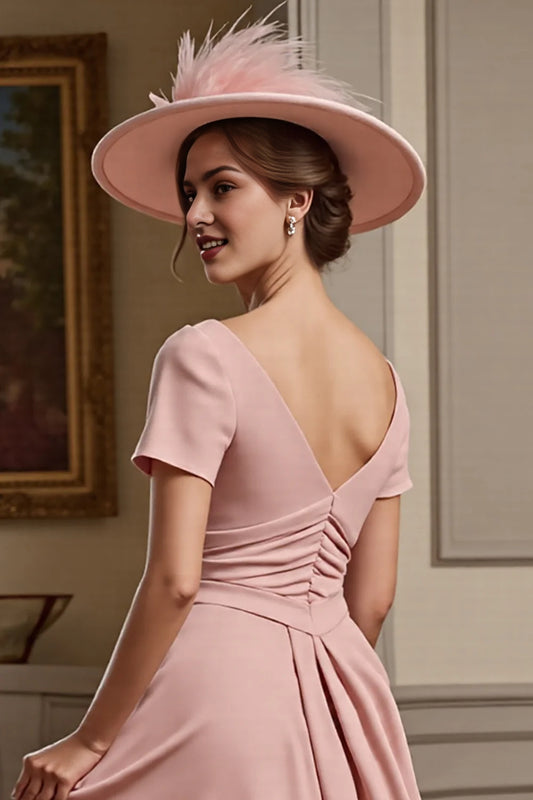 Dusty Rose V-neck Sheath Bridal Dress