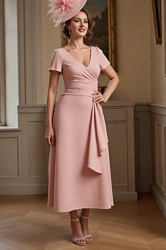 Dusty Rose V-neck Sheath Bridal Dress