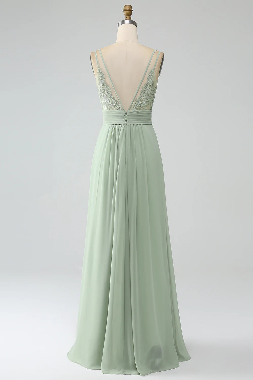 Dusty Sage A-Line Spaghetti Straps Pleated Chiffon Bridesmaid Dress