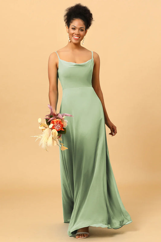 A Line Spaghetti Straps Floor-Length Chiffon Bridesmaid Dress