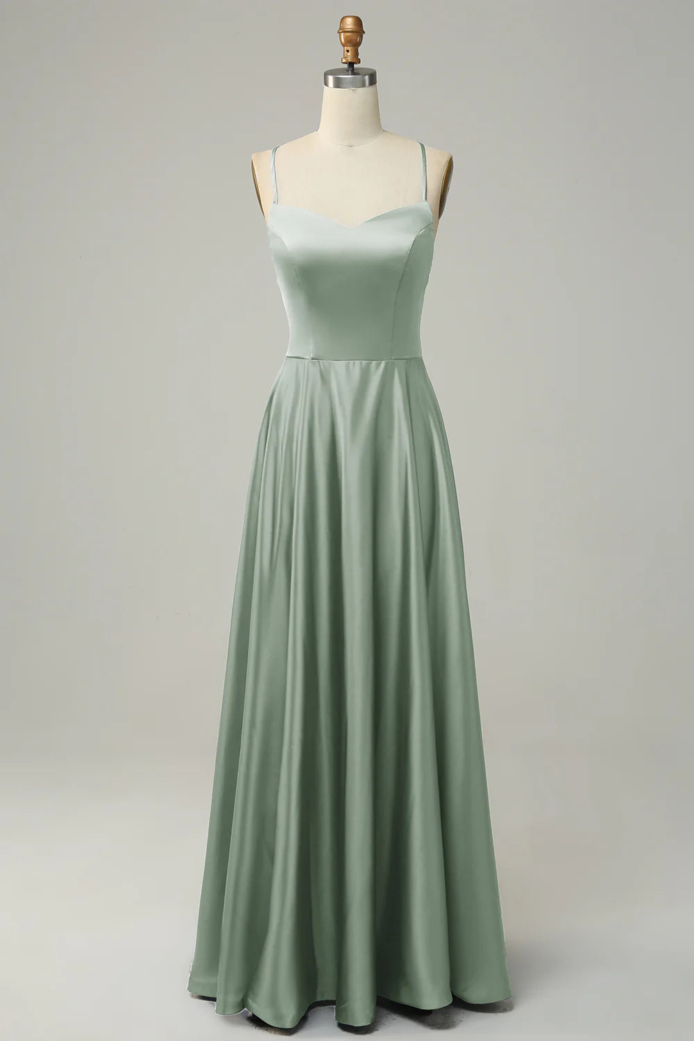 A-line thin suspender backless strap satin bridesmaid dress