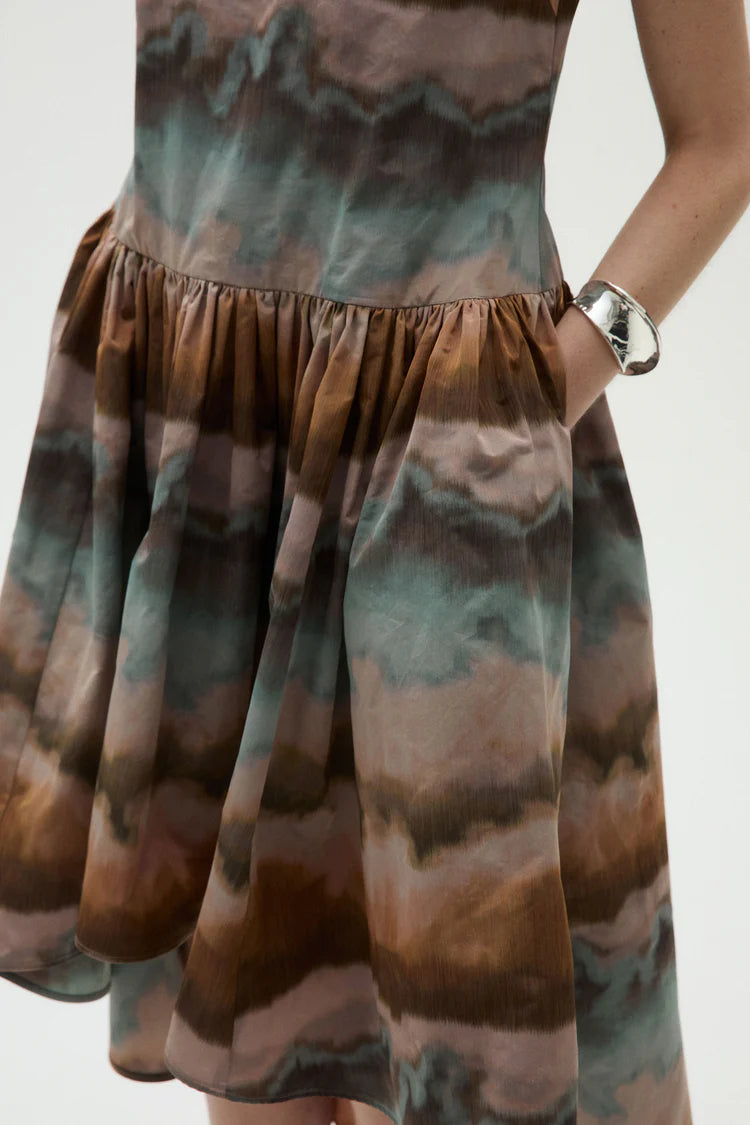 Earth Tone Tie Dye Sleeveless High Low Midi Evening Dresses