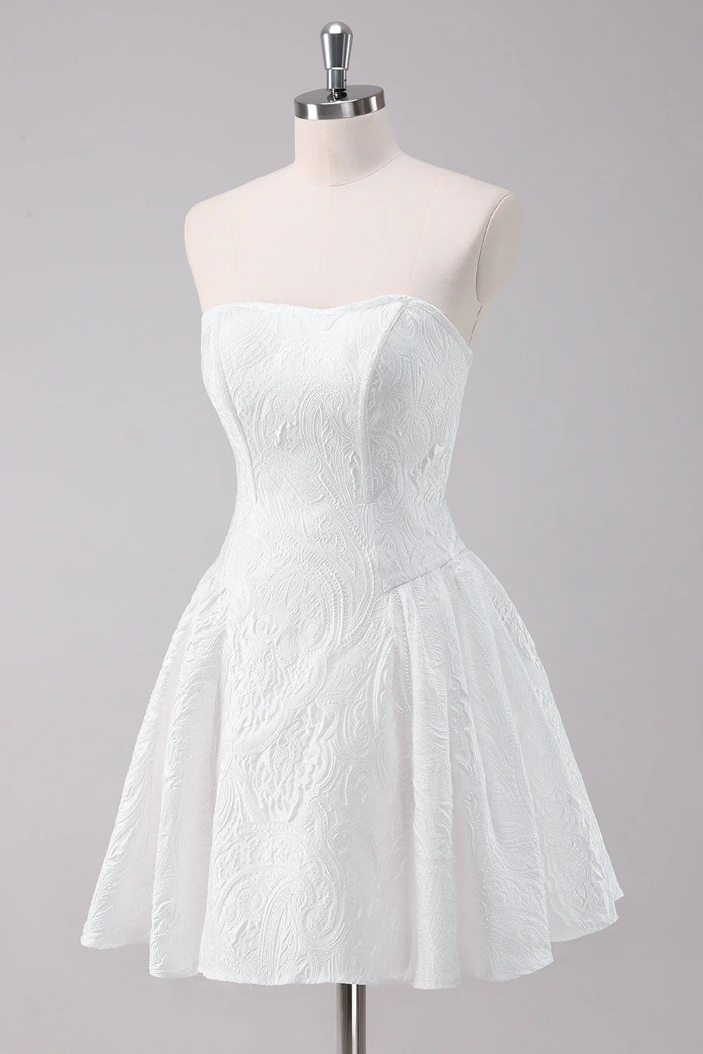 Back view of the white strapless corset homecoming dress, highlighting the fitted bodice.