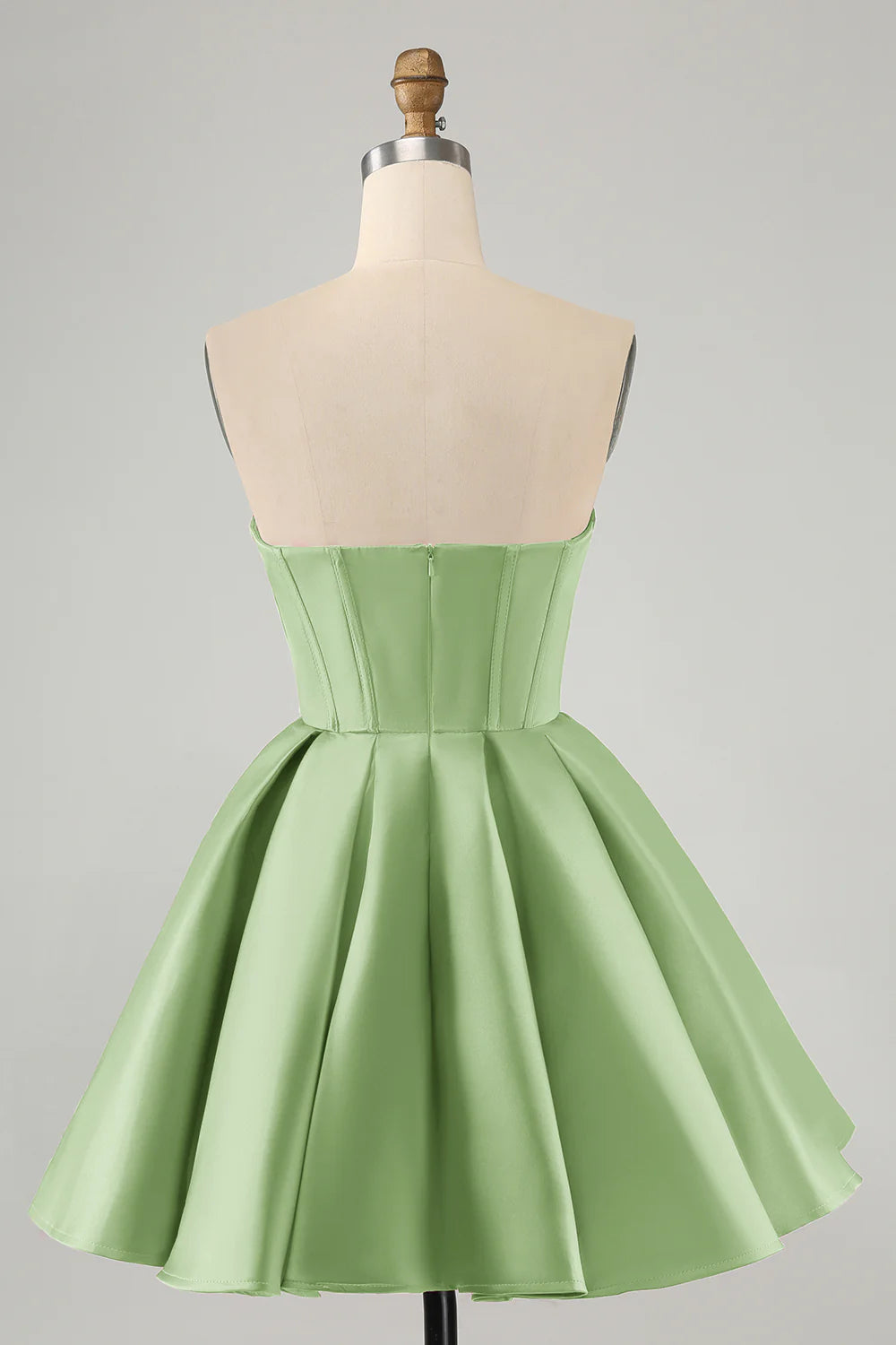 Green A-line sweetheart corset short homecoming dress, back view.