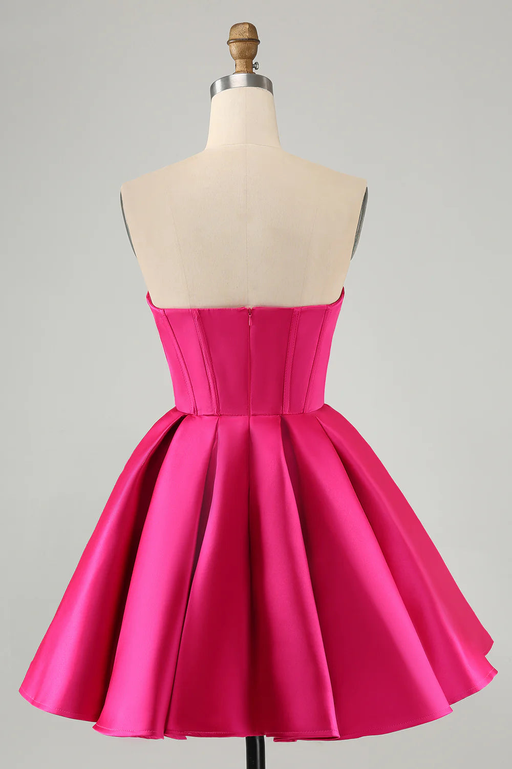 Fuchsia A-line sweetheart corset short homecoming dress, back view.