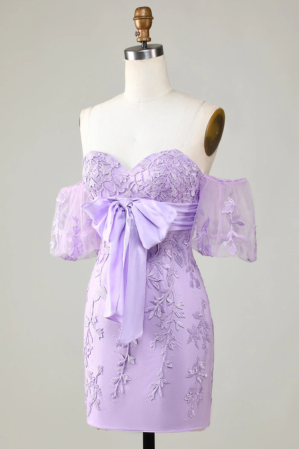 Purple bodycon short homecoming dress, back view.