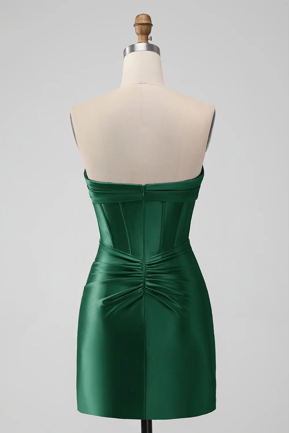Back view of Dark Green Bodycon Homecoming Dress showing pleated skirt and fitted silhouette.