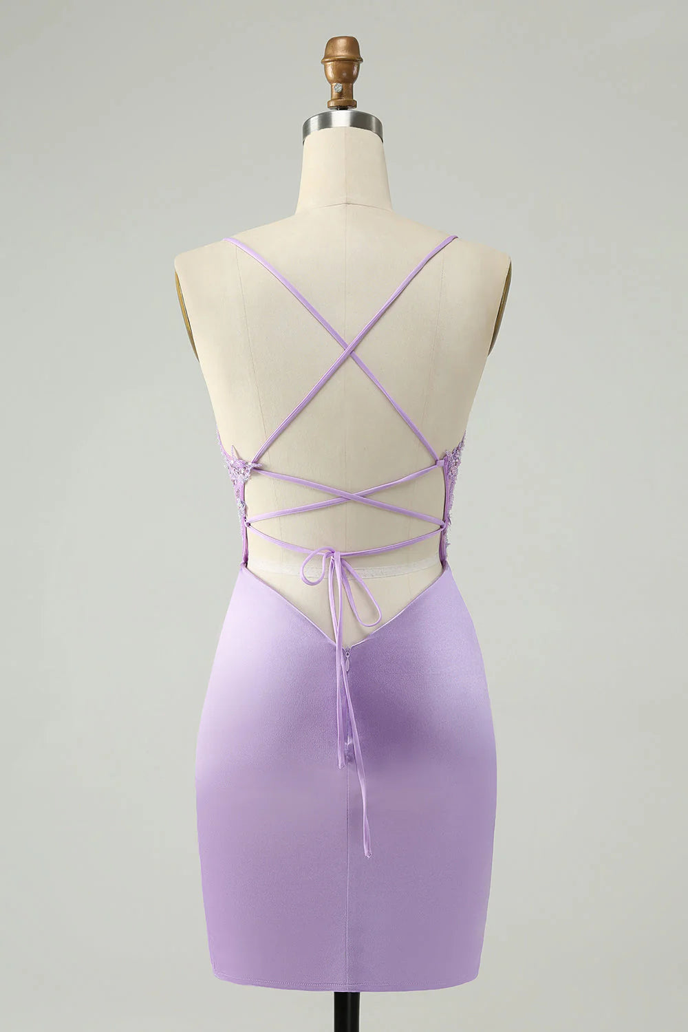 Back view of the glitter purple sequined homecoming dress.