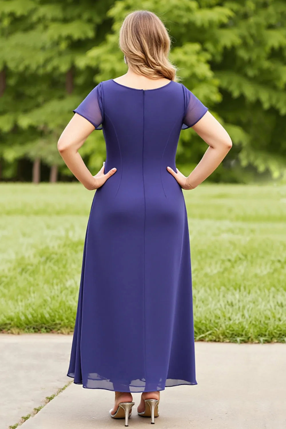 Elegant A-Line Boat Neck Flutter Sleeve Zip-Back Ankle-Length Plus Size Mother of the Bride Dress with Ruffles