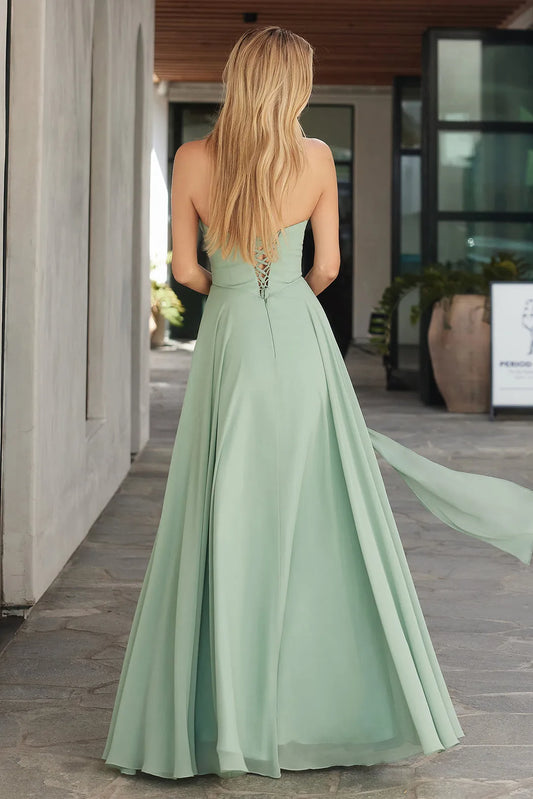 Elegant A-Line Chiffon scoop neck Strapless Lace Up Floor length  prom dress for women for sale