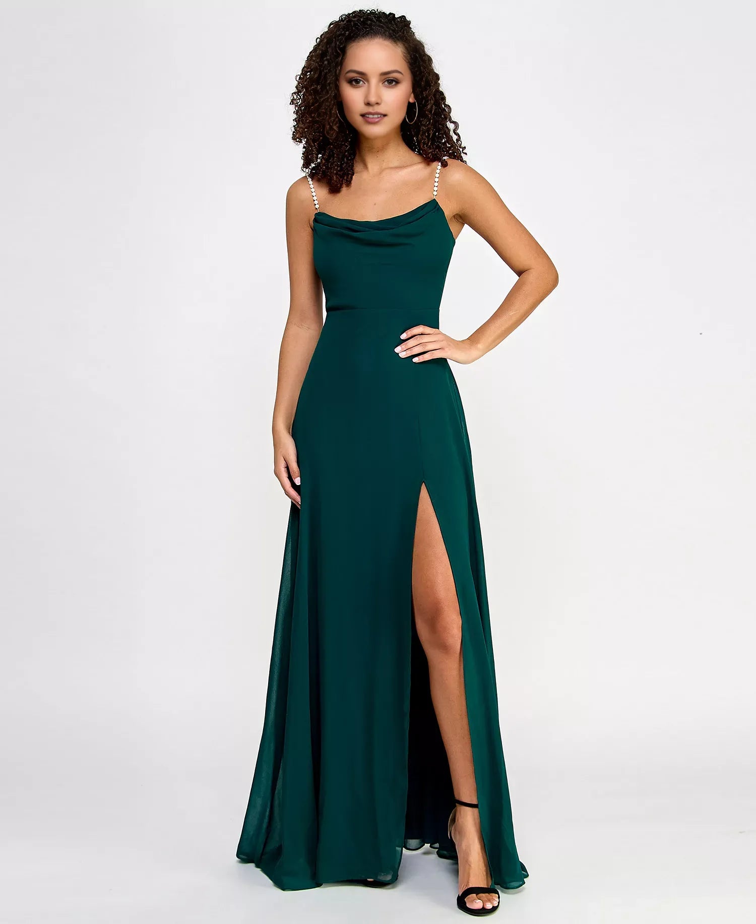 Elegant A-Line Cowl Neck Spaghetti-Strap Zip-Back Floor-Length Evening Dresses