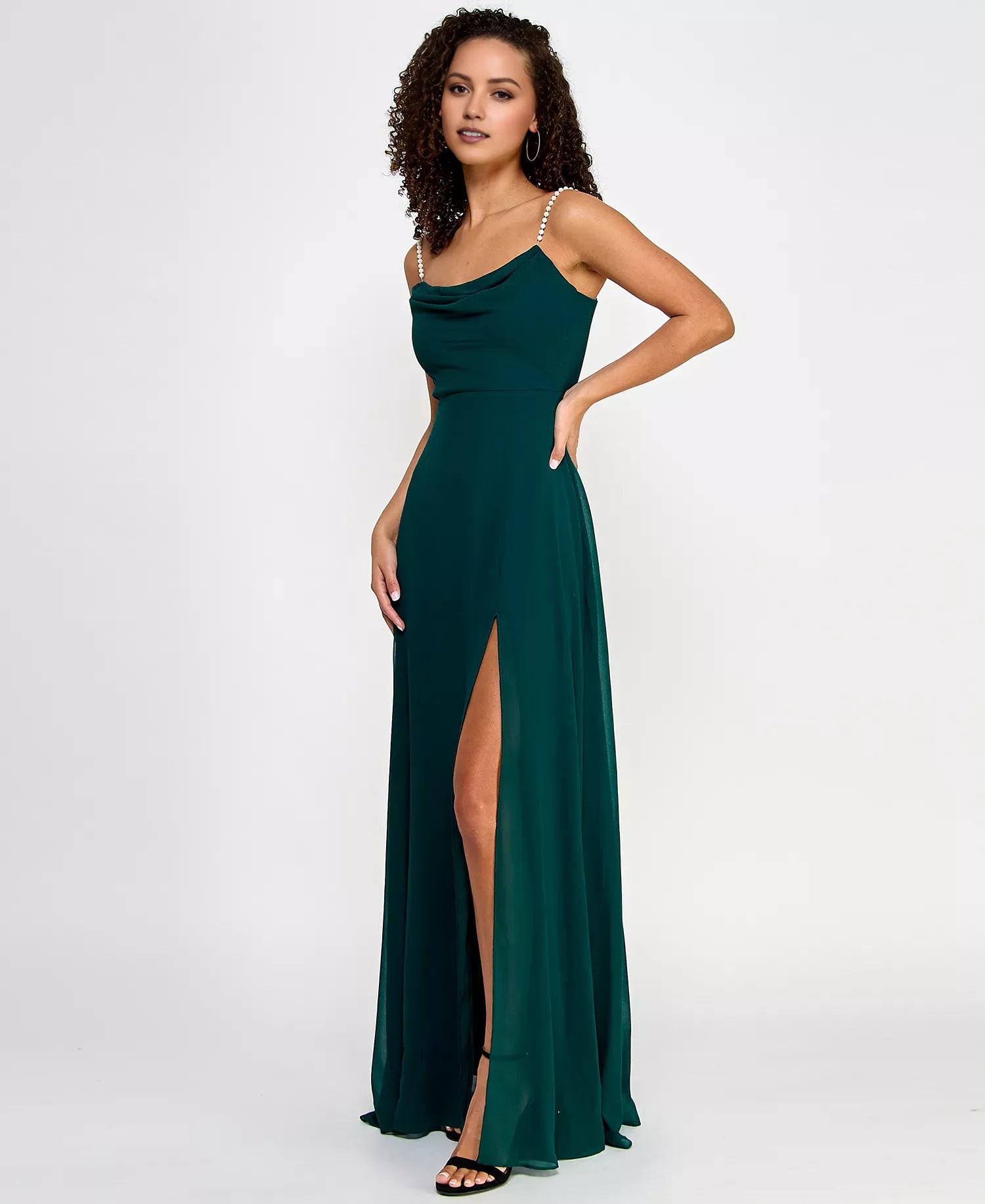 Elegant A-Line Cowl Neck Spaghetti-Strap Zip-Back Floor-Length Evening Dresses