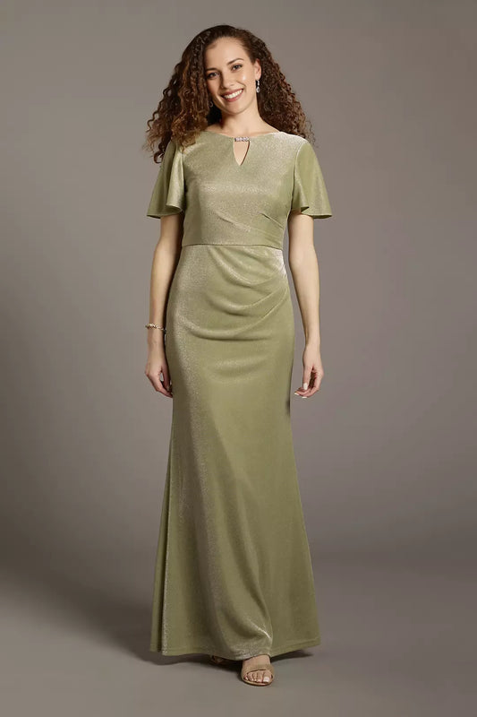 Elegant A-Line Keyhole Neck Flutter Sleeve Glitter Back Zip Ankle-Length Mother of the Bride Dress female guests Hot Sale