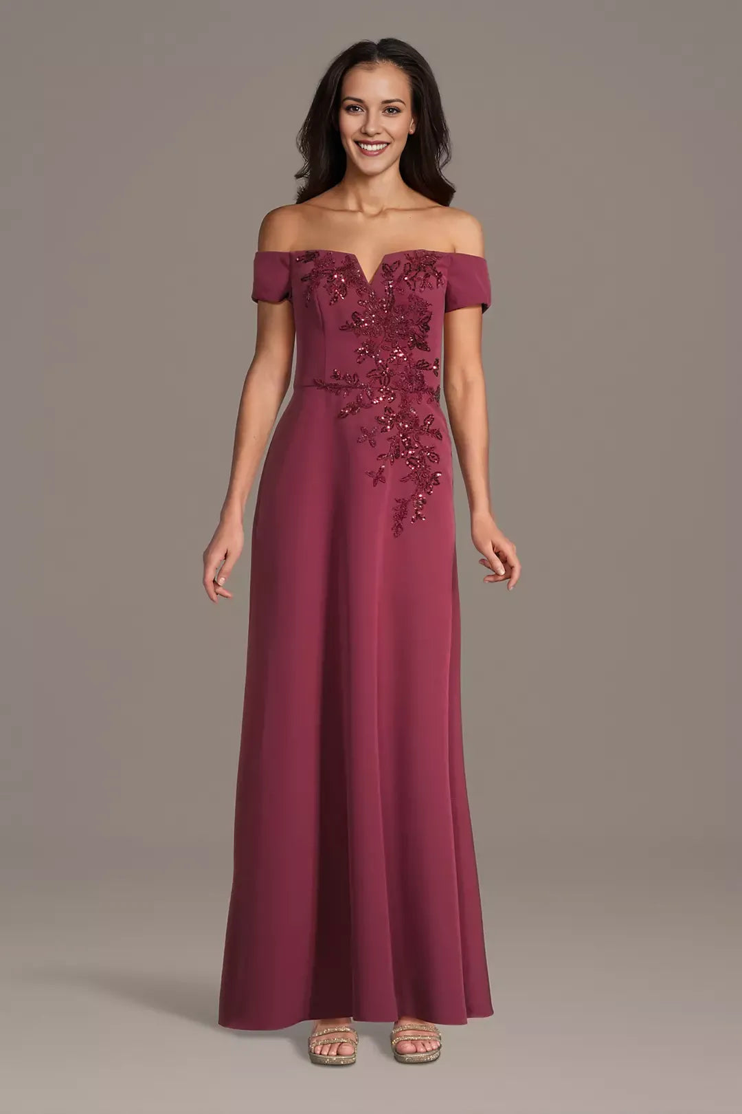 Elegant A-Line Off-Shoulder Crepe Applique Back Zip Ankle-Length Mother of the Bride Dress for women hot sale